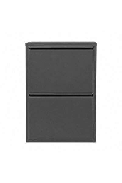 Alveon Schuhschrank aus Metall mit 2 schmalen Klappen, 51 x 15 x 75 cm, Anthr...