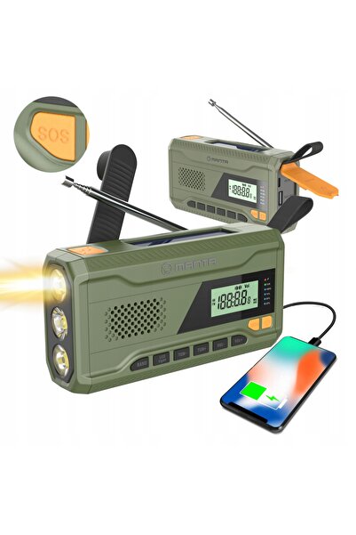 Mantarım Receptor radio FM Manta RDI401G, cu suport, lanternă solară, power bank