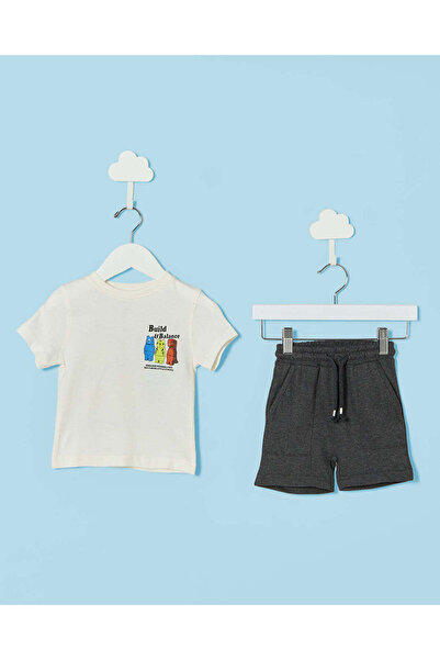 REDTAG Infant Boys Cream Printed T-Shirt And Shorts Set (2-Piece)