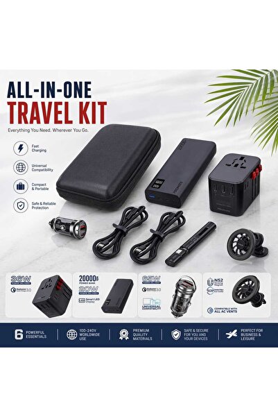 Promate All In One Travel Kit Power Bank Adapter Cables Charger Set