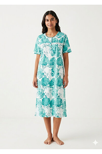 Noom Nightwear Short Nightgown 100% Cotton with Floral Print