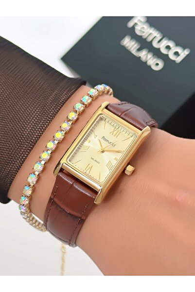 Ferrucci Leather Strap Rectangular Case Women's Wristwatch 3 Atm Waterproof 2...