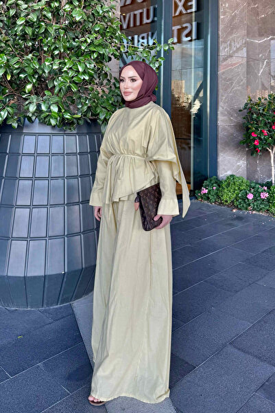 İmajButik Çağla Yarasa Poncho Set with Sleeves and Pants