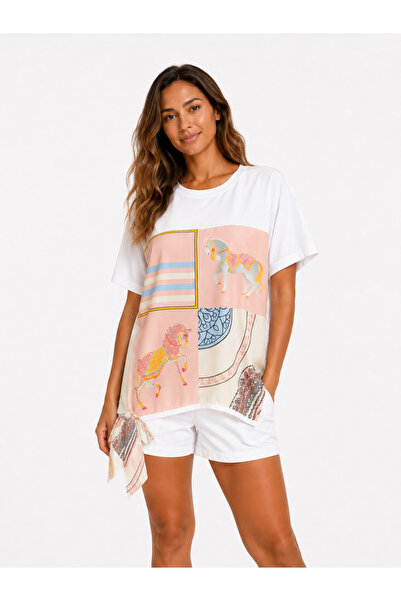 Marrone Tricou White Carousel & Șort Alb – 100% Bumbac