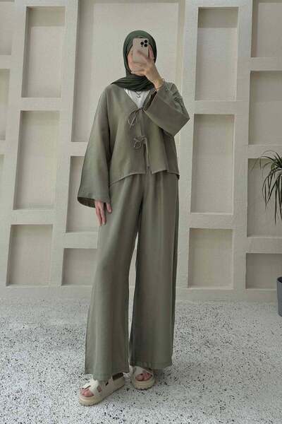 lamelif Tie-Detail Trousers Suit Khaki