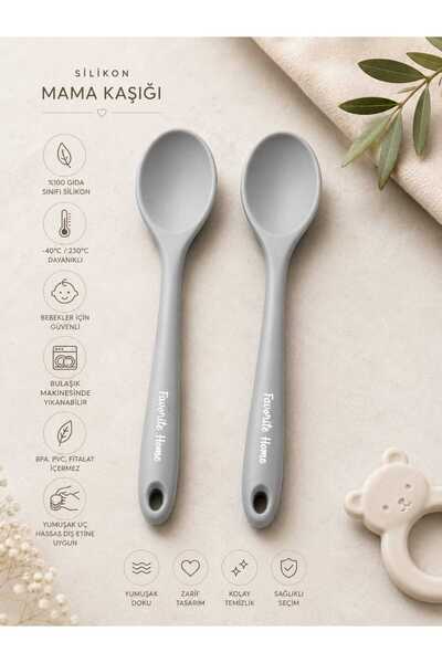 elfnur Set of 2 Silicone Food and Egg Spoons Feeding Spoons 20 cm