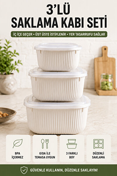 3 Lü Saklama Kabı 600-1100-1800ML