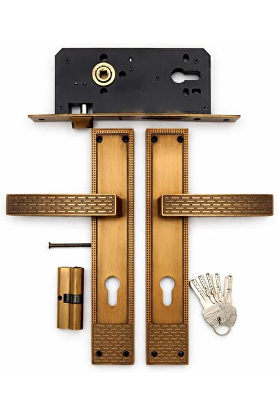 Generic Mortise Handle Full Set, Antique Brass Finish, with Lock Body, Cylind...
