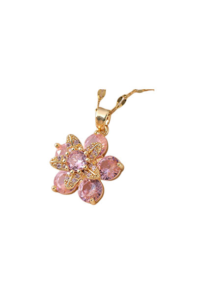 Black Season Luxury Pink Rotating Flower Necklace - 16 Inches