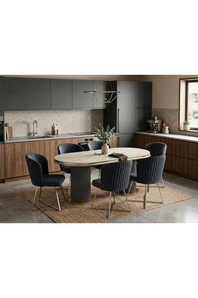 ÜNALMIŞ SALON MASASI YEMEK ODASI TAKIMI 95X185 6 KİŞİLİK SANDALYE YEMEK MASA ...