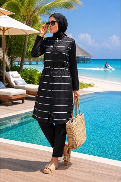 Gioni Black Waterproof Hijab 3-Piece Swimsuit Set