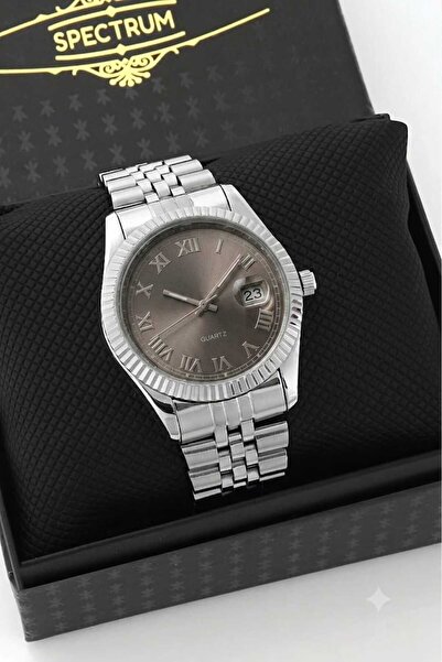 Newera Watch ساعة يد رجالية بحبل فولاذي فضي اللون مع تقويم هدية عيد الأب مع ص...