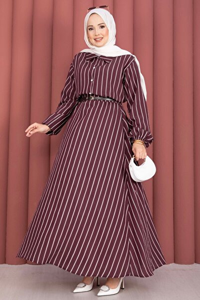EBRUTESETTÜR Striped Shirt Skirt Double Set Burgundy