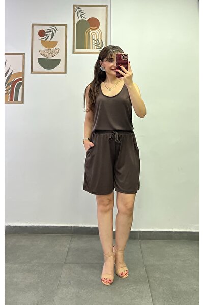 bydenizcollection Kayık Collar Shorts with Elastic Waist and Pocket Detail Oy...