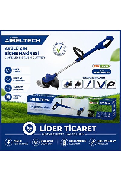 İBELTECH 2100V Akülü Çim Biçme Makinesi Tırpan X2 10 Pilli 21V Bataryalı Şarj...