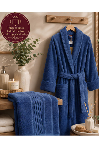 Özdilek Colourist Şalyaka Bathrobe + Head Towel - Indigo Cotton