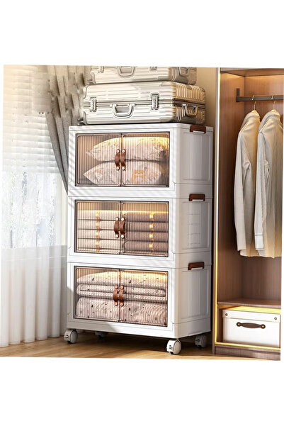 Generic 3-Tier Large Storage Cabinet with Doors and Wheels - 65x40x110CM