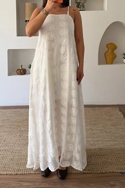 Suziş Embroidered Strappy Long Dress 3437