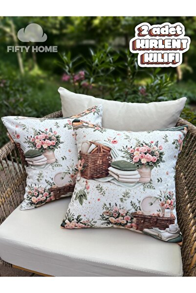 Fifty Home 2 Pieces of Kirlent Case 43X43 cm Digital Printing Summer-Themed G...