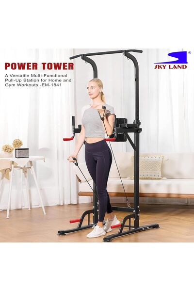 SKY LAND Pro Power Tower & Adjustable Sit-Up Bench Bundle – Heavy-Duty Steel,...