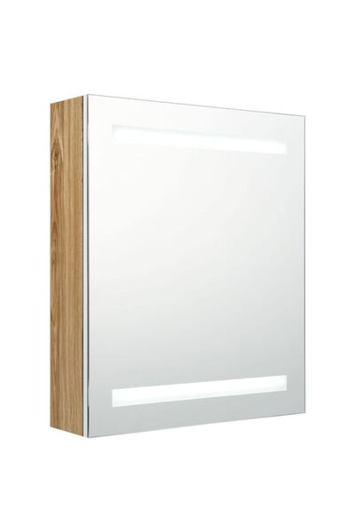 vidaxl Dulap de baie cu oglindă și LED, alb și stejar, 50 x 14 x 60 cm