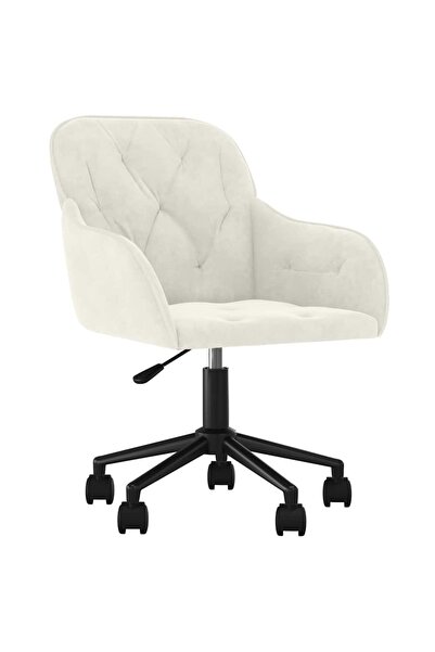 vidaxl Scaun de birou pivotant, crem, catifea