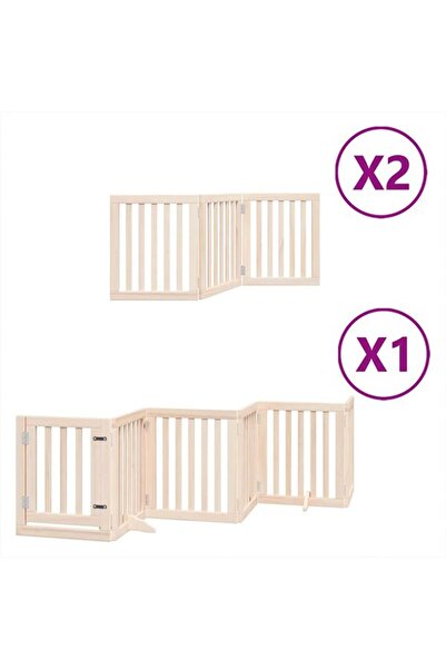 vidaxl Barieră pliabilă pentru câini cu ușă, 12 panouri, 600 cm, lemn de plop
