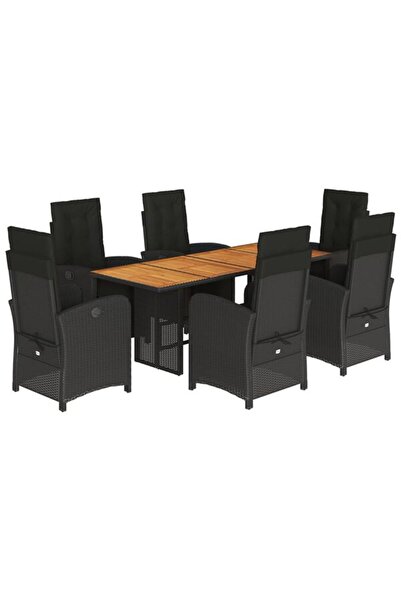 vidaxl Set mobilier de grădină cu perne, 7 piese, negru, poliratan