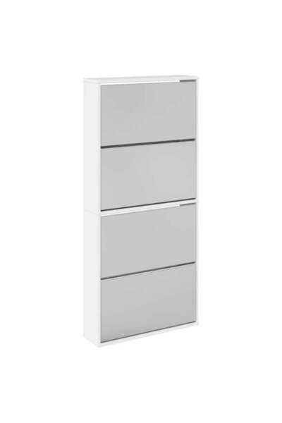 vidaxl Pantofar cu oglindă, 4 niveluri, alb lucios, 63 x 17 x 134 cm