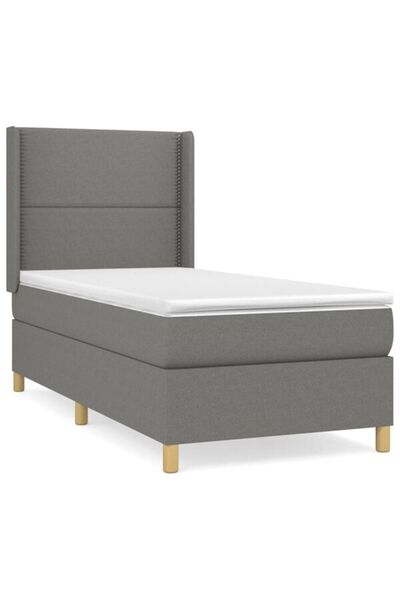 vidaxl Pat boxspring cu saltea, gri închis, 90 x 200 cm, textil