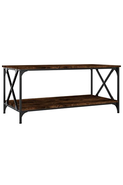 vidaxl Măsuță cafea stejar fumuriu 100x50x45 cm lemn prelucrat și fier
