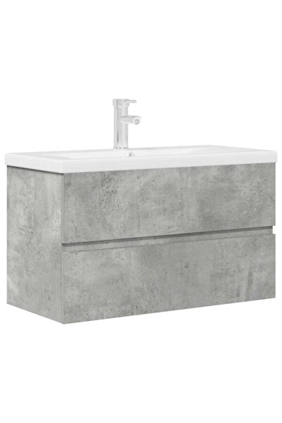 vidaxl Set mobilier de baie, 2 piese, gri beton, lemn prelucrat