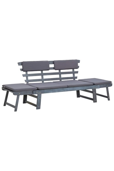 vidaxl Bancă de grădină cu perne 2-în-1 gri 190 cm lemn masiv acacia