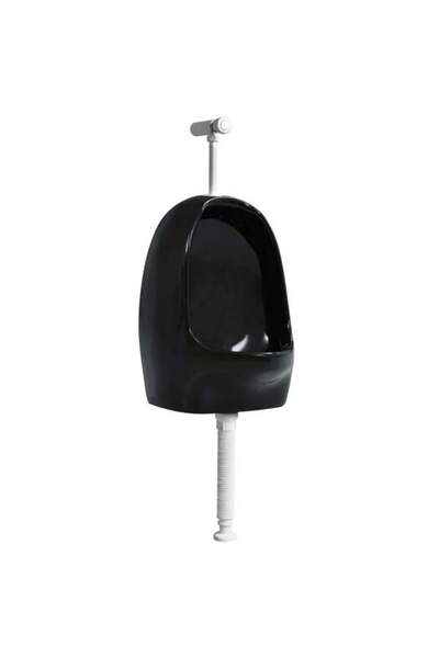 vidaxl Pisoar suspendat cu ventil de spălare, negru, ceramic