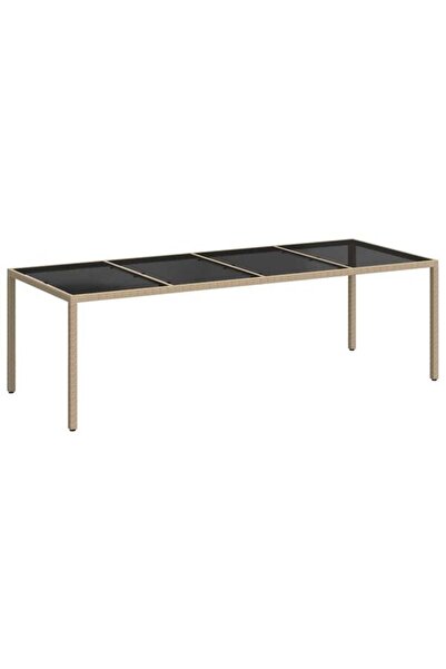 vidaxl Masă de grădină, bej, 250 x 100 x 75 cm, sticlă securizată/polyratan