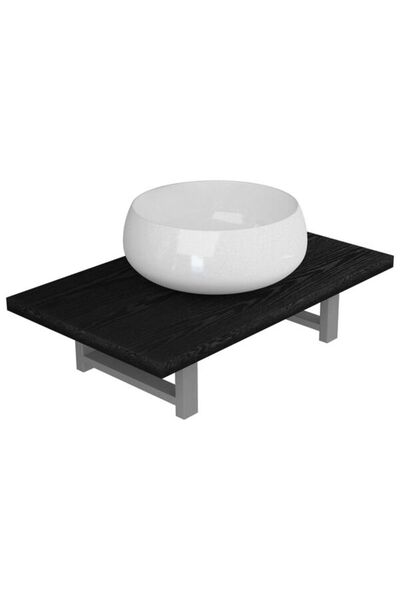 vidaxl Set mobilier de baie, 2 piese, negru, ceramică