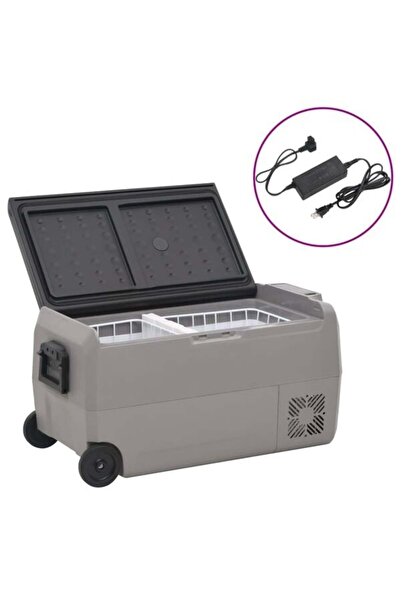 vidaxl Ladă frigorifică cu roți și adaptor, 50 L, negru și gri, PP și PE