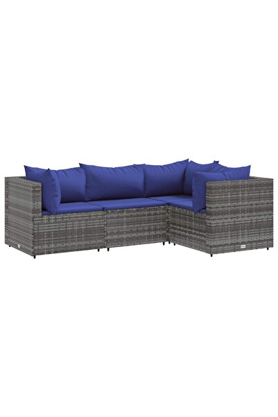 vidaxl Set mobilier de grădină cu perne, 4 piese, gri, poliratan