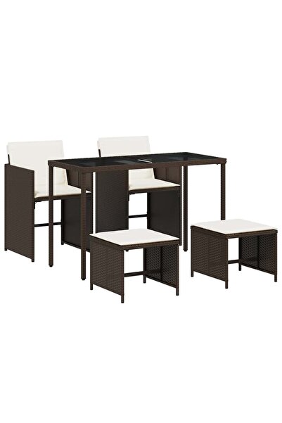 vidaxl Set mobilier de grădină, 5 piese, cu perne, maro, poliratan