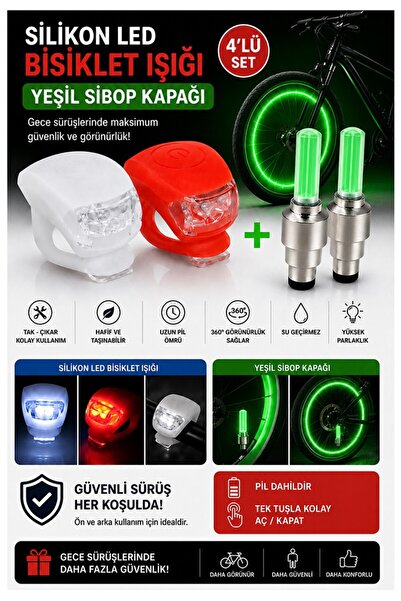 Artlantis Işıklı Sibop Kapağı Yeşil 2 li ve Bisiklet Işığı Led Kırmızı Beyaz ...