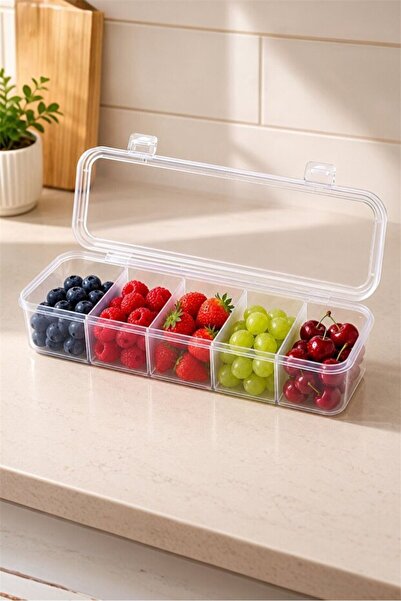 KaiHome 1 Piece 5-Compartment Snack Storage Box with Lid - Multi-Purpose Frui...