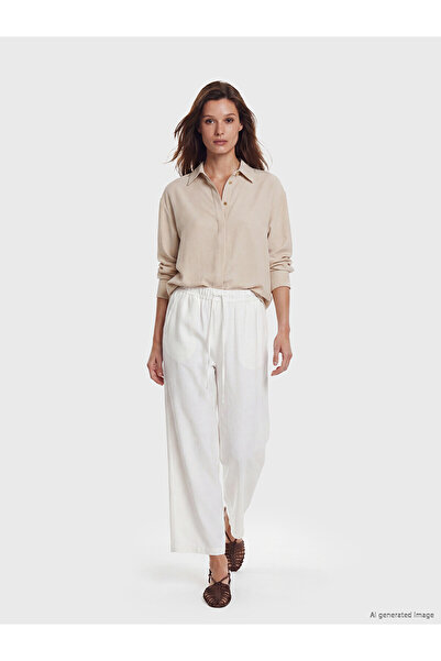 LC Waikiki Nevavm Women's Linen Blend Trousers with Elastic Waist