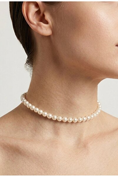 DİESMOONCO İnci Choker Kolye Altın Klipsli Özel Tasarım Boyun Kolye