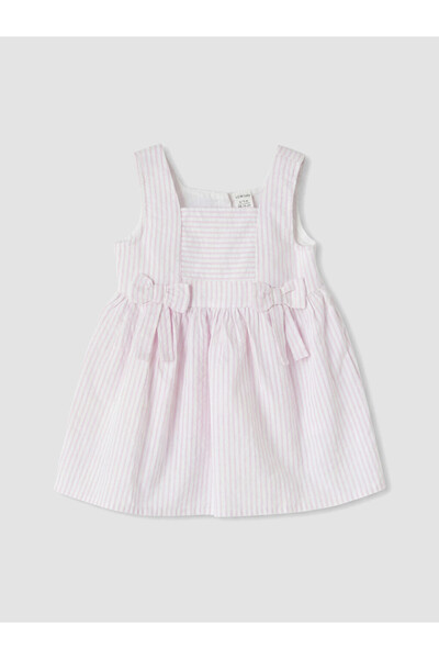 LC Waikiki Bow-detailed square neck striped baby girl dress