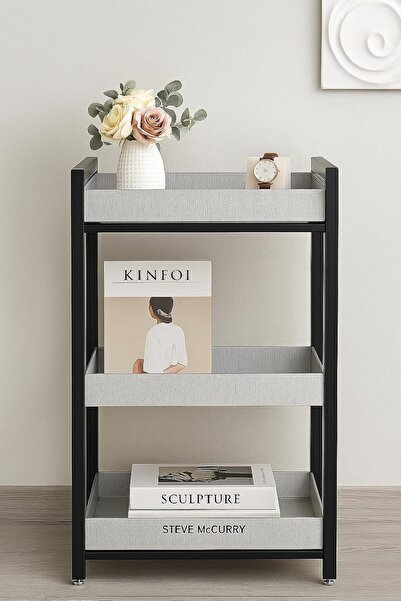 horoof home Modern 3-Tier Storage Cart with Wheels – Black Metal Frame & Whit...