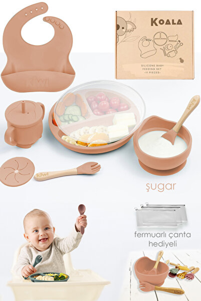 Kiwi Koala %100 Doğal Silikon Bebek Beslenme Seti - BPA Free Vakumlu Mama Tab...