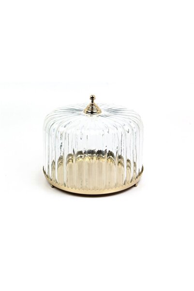 LAMEDORE Ribbed Dome Gold Kek Standı 28x28x22 cm – Cam Kapaklı Gold Sunumluk ...