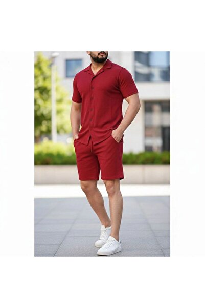 VELİZADE Men's Cotton Fabric Polo Collar Regular Fit Shirt Above Knee Shorts ...