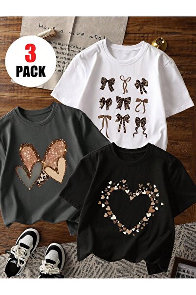 SVART WEAR تي شيرت أطفال مطبوع باللون الأسود - الأبيض - الأنثراسيت 3 قطع، 100...