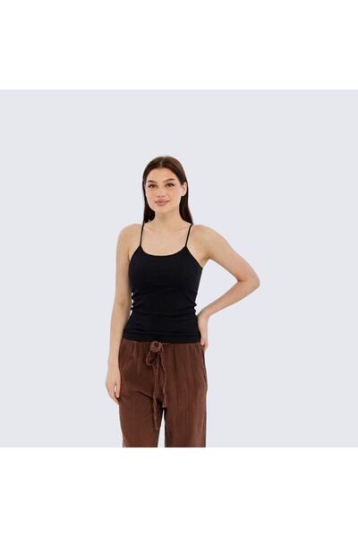 trender Elastic strap long women's tank top 580-04 black